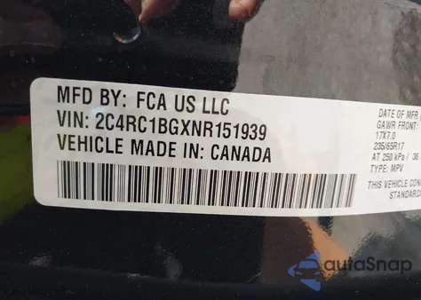 2022 Chrysler Pacifica Touring L z USA, uszkodzony, nr VIN 2C4RC1BGXNR151939